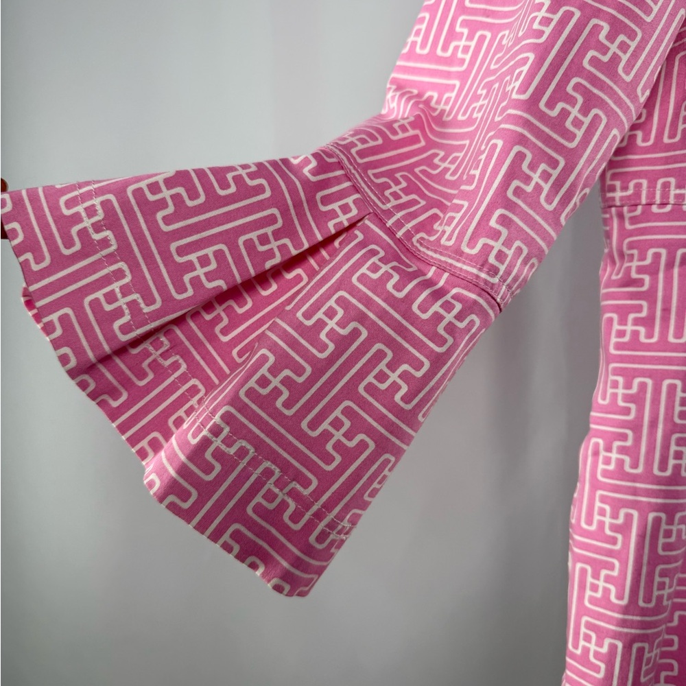 Skirtin Around 3/4 Sleeve Geometric Print Fit & Flare‎ Jacket in Pink White Sz 6 - Picture 2 of 6